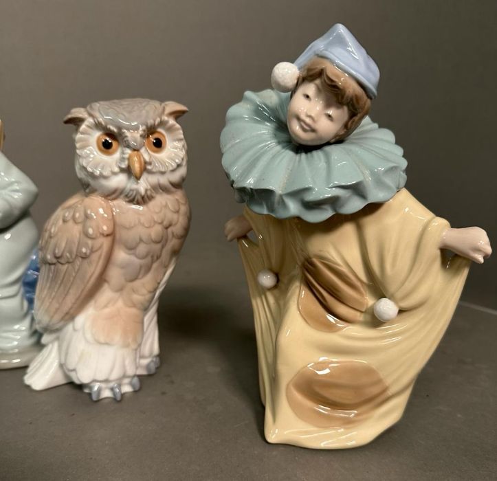 A selection of eight Nao figures to include an owl, clowns and a lady with a bird - Image 5 of 6