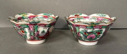 Two small Chinese Familie rose hand painted bowls