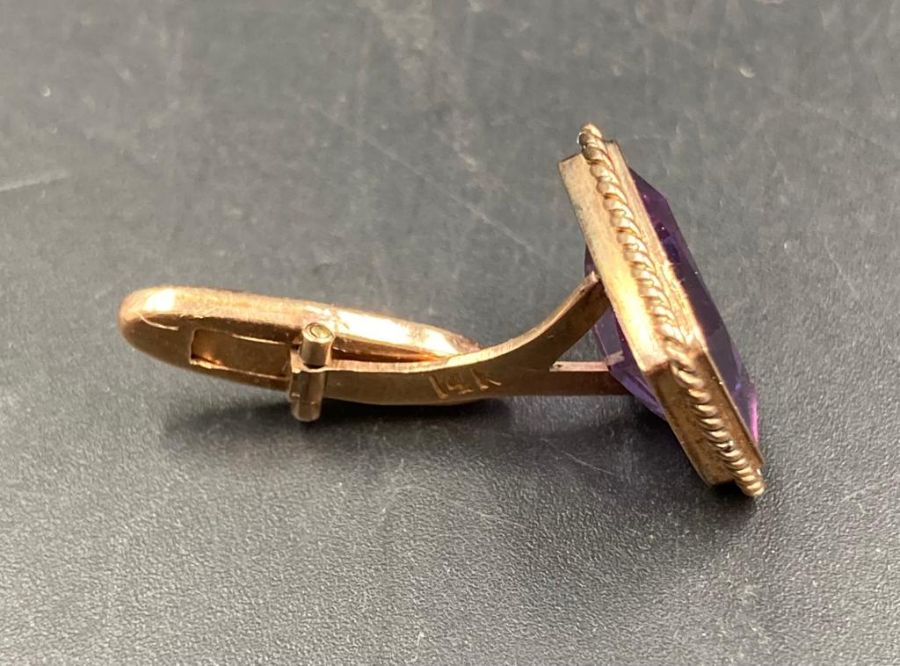 A pair of Gents Amethyst and yellow gold cuff links, marked 14K, Approximate Total weight 7g - Image 4 of 4