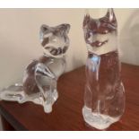 Two Baccarat glass cats