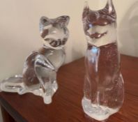 Two Baccarat glass cats