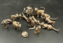 A selection of silver cat figures, various poses and hallmarks (Approximate Total Weight 200g)
