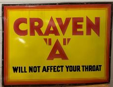 A vintage Craven A "will not affect your throat" enamel sign 101x76