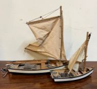 Two model fishing boats at sail (41cm x 33cm)