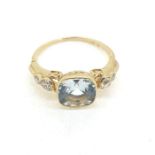 Yellow metal Georgian style aquamarine and diamond ring. Aquamarine 1.60 carats Size O