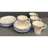 Barker Bros Tudor ware Art Deco style cups and saucers along with side plates, side side plates,