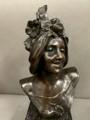 A French bronze bust of Lady titled 'Le Printemps' on a black marble plinth