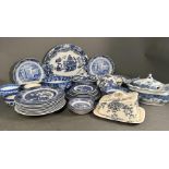 A large selection of blue white china, various makers and styles.