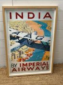 A framed print of Imperial Airways poster India 64cm x 94cm