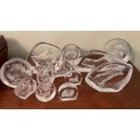 Twelve glass paperweight all etched with cats and signed to base, lead crystal in Sweden Mats