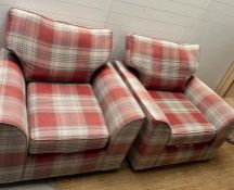 A pair of Next tartan cuddle chairs (H90cm W108cm D94cm)