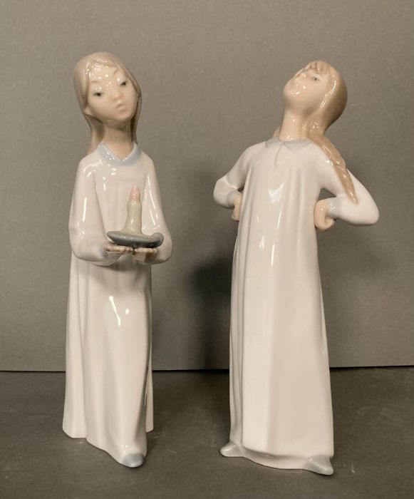 Two Lladro figures of young ladies in night dresses