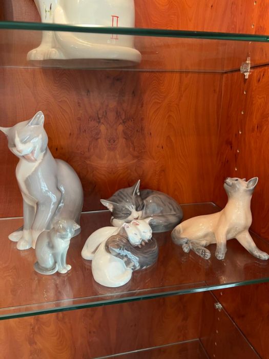 Five Royal Copenhagen china cats