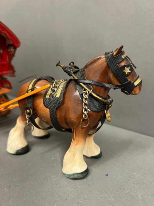 A wooden model of a Gypsy caravan with moving parts and china horse, stamped to base - Image 3 of 8