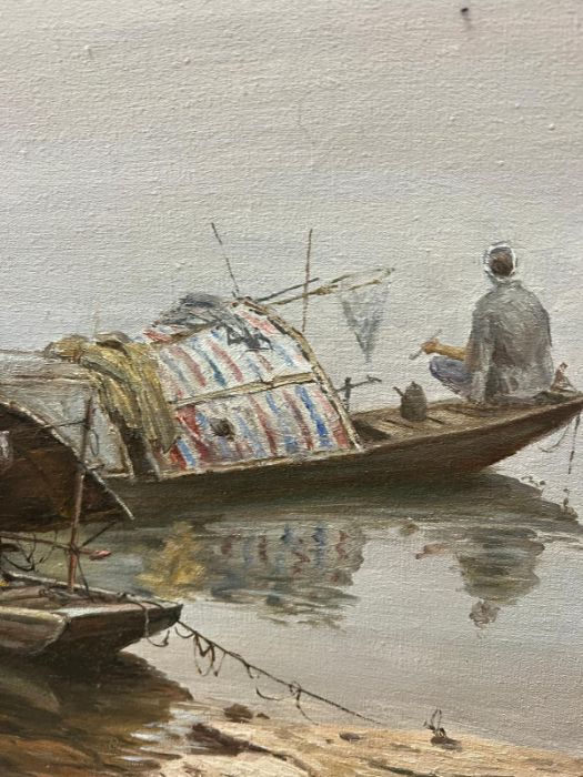 Oil on canvas if a fishing scene by Peng Bo 2011 85cm x 70cm - Image 2 of 5