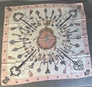 Hermes Pink Keys Les Cles Silk 90cm Square Scarf