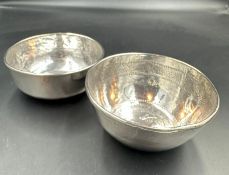 Two silver bowls with inset coins to base including a Maria Theresa Thaler. (Approximate Total