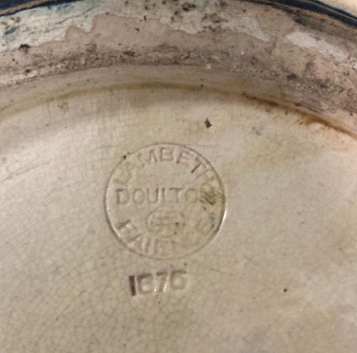 A Lambeth Doulton stoneware Faience bowl with grapes on vine leaves, signed OT and dated 1876 ( - Image 5 of 7