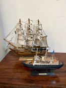 Two wooden model ships HMS Victory and Royal Yacht Britannia (40cm x 41cm)