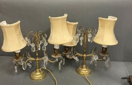 Two brass and glass droplet lamps