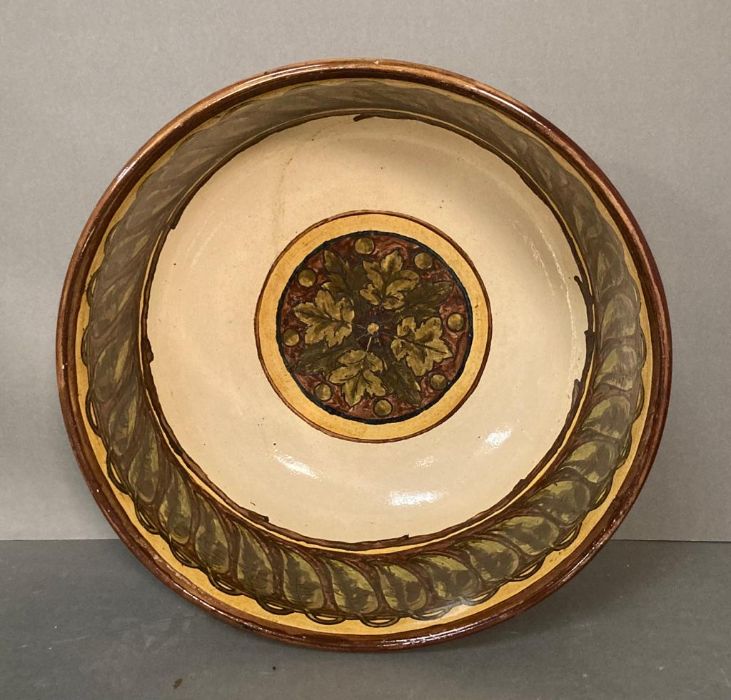 A Lambeth Doulton stoneware Faience bowl with grapes on vine leaves, signed OT and dated 1876 ( - Image 6 of 7