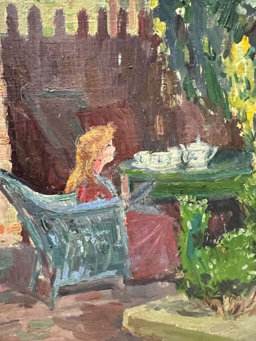 Oil on board of a garden scene signed lower right - Image 3 of 3