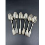 A set of six Georgian silver teaspoons, hallmarked for London 1831. Makers mark BD, approximate