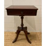 A mahogany single drawer side table with string inlay on splayed legs (H60cm W40cm D31cm)