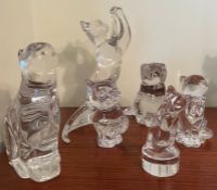 Six crystal glass cats including Baccarat cat