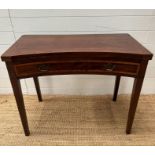 A mahogany gate leg tea table with single inlaid drawer and brass drop handles (H74cm W89cm D45cm)