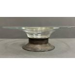 A glass dish with a white metal foot (Dia 36cm H11cm)