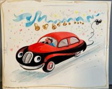 An original proof water colour on board titled "Happiness All The Way" by the eminent artist and