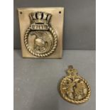 Two brass plaques 26cm x 21cm