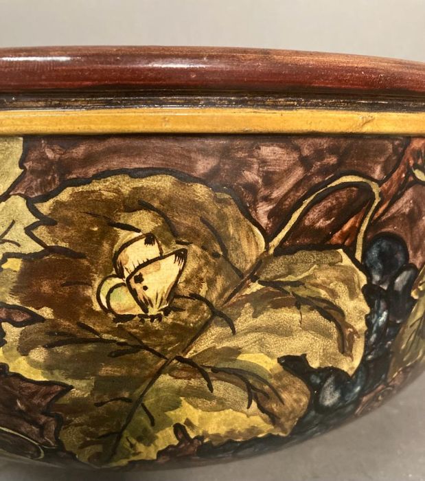 A Lambeth Doulton stoneware Faience bowl with grapes on vine leaves, signed OT and dated 1876 ( - Image 2 of 7