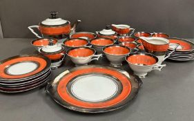 A mid-century sterling silver rimmed tea service