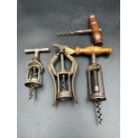 A selection of vintage cork screws to include a James Heeley A1 double lever and a monopol 117