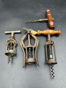 A selection of vintage cork screws to include a James Heeley A1 double lever and a monopol 117