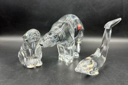 Three Baccarat crystal animals to include a Polar Bear, rabbit and a dolphin.