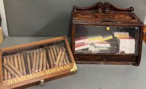 A vintage cigar display case along with a cigar stand (40cm x 30cm)