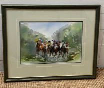 A water colour of a racing scene signed lower left