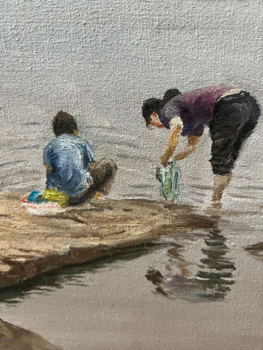 Oil on canvas if a fishing scene by Peng Bo 2011 85cm x 70cm - Image 3 of 5