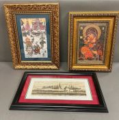 Three Russian themed prints and beadwork