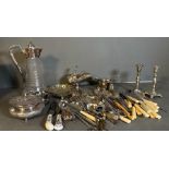 A quantity of quality silver plate and white metal items to include cutlery candle sticks and a