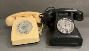Two vintage telephones to include a bakelite rotary in black