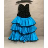 A vintage 1980's strapless dress in blue and black by Emanuel size 10