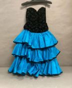 A vintage 1980's strapless dress in blue and black by Emanuel size 10