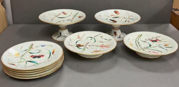 A collection of Minton Aesthetic movement Botanical butterfly pattern porcelain to include two