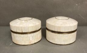 A pair of brass and white Bakelite trinket boxes
