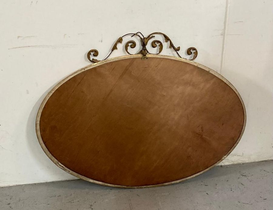 A wooden framed gold painted oval hall mirror 80cm x 105cm - Image 3 of 4