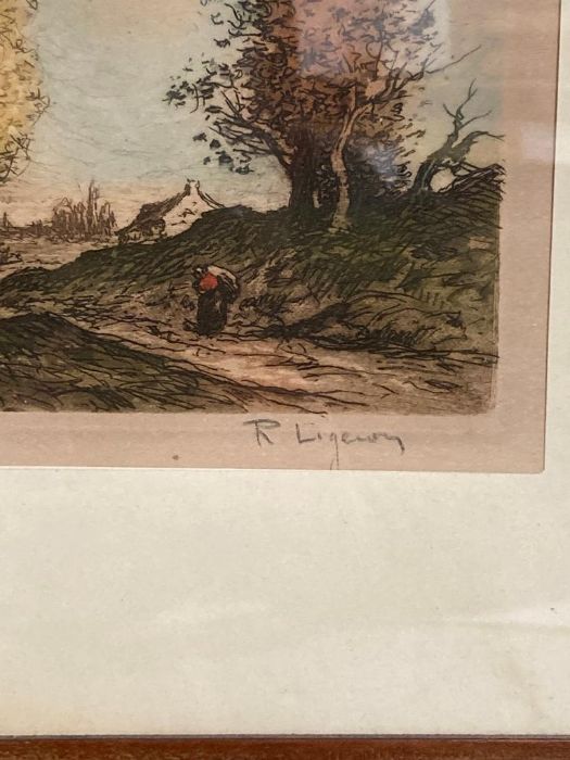 Two colour etchings of French country by Rene Ligeron , signed bottom right - Image 2 of 5